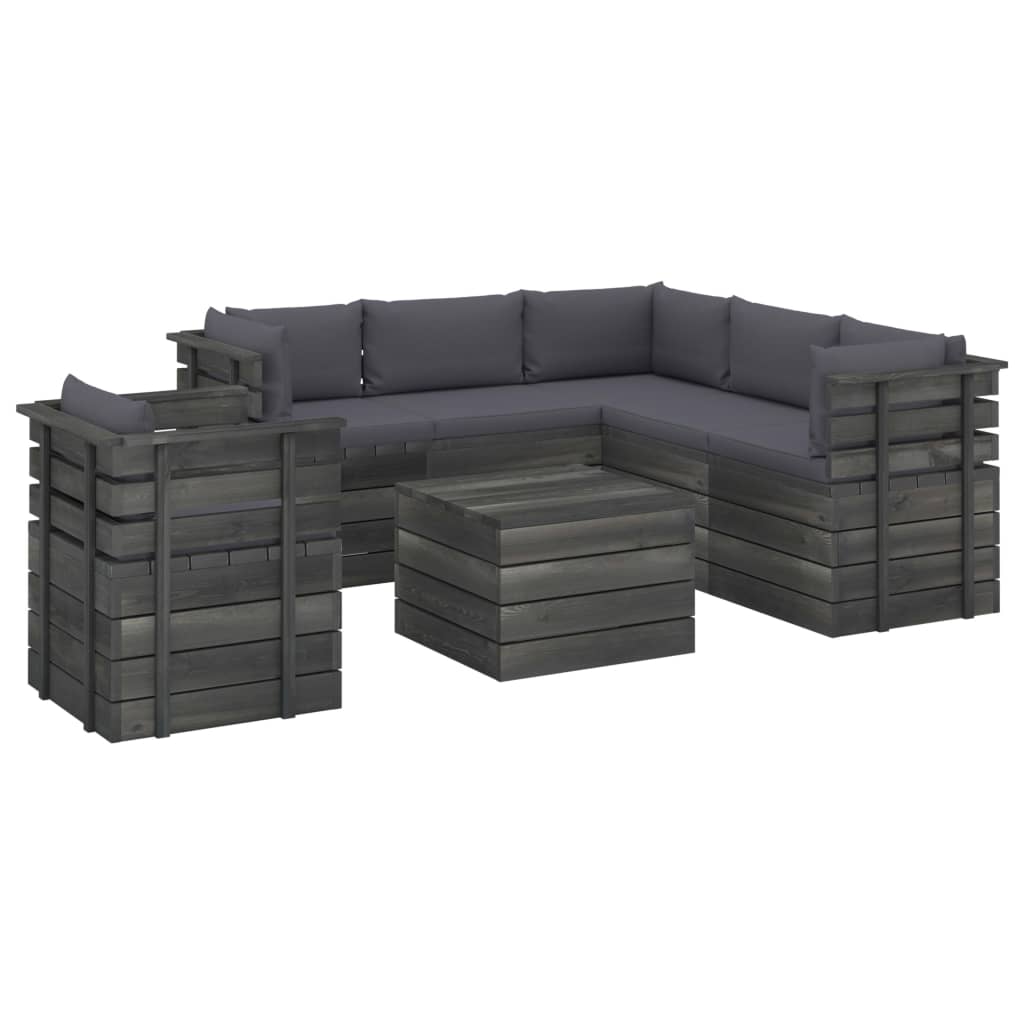 7-delige Loungeset met kussens pallet massief grenenhout