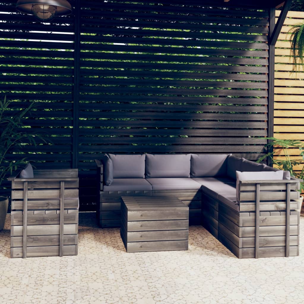 7-delige Loungeset met kussens pallet massief grenenhout