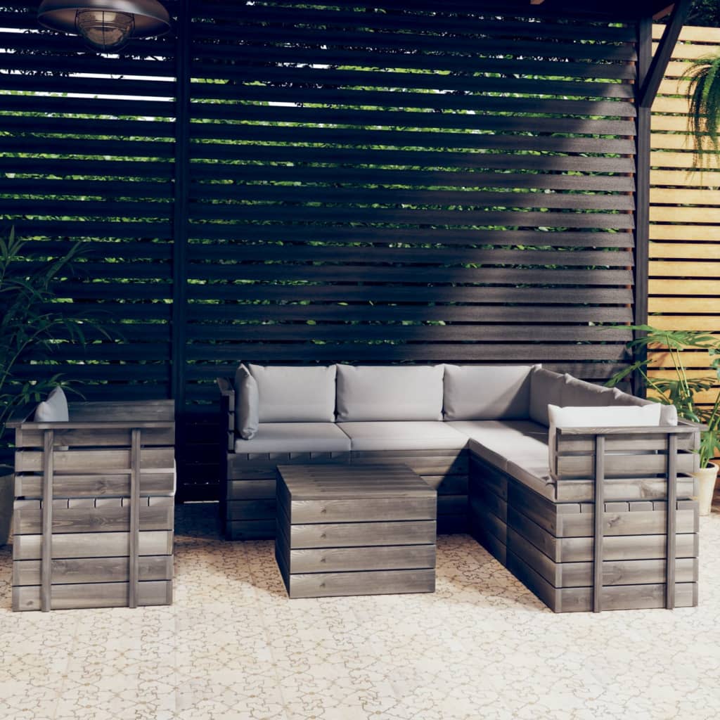 7-delige Loungeset met kussens pallet massief grenenhout