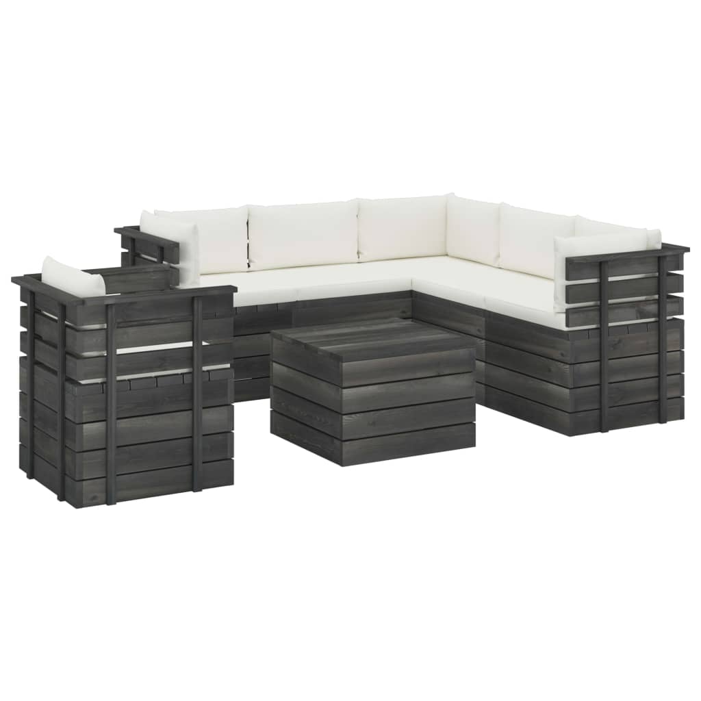 7-delige Loungeset met kussens pallet massief grenenhout