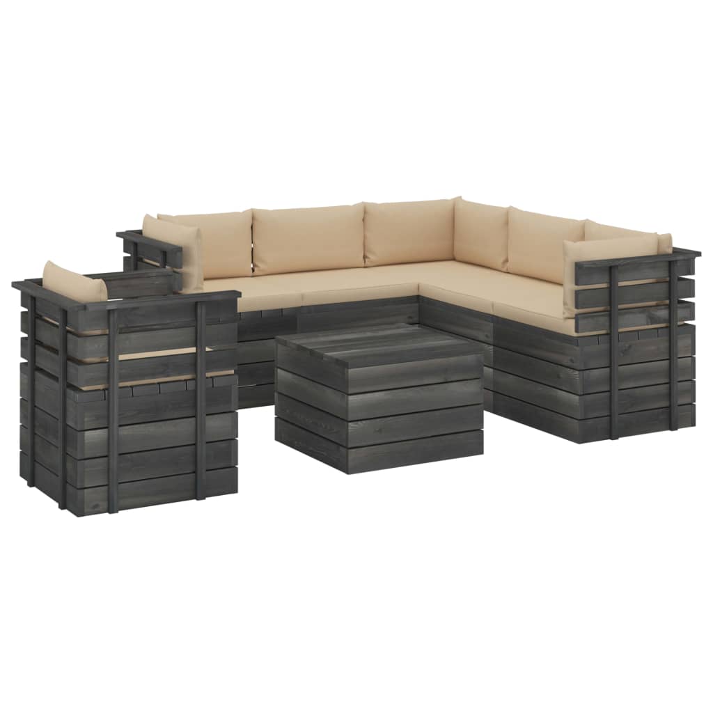 7-delige Loungeset met kussens pallet massief grenenhout