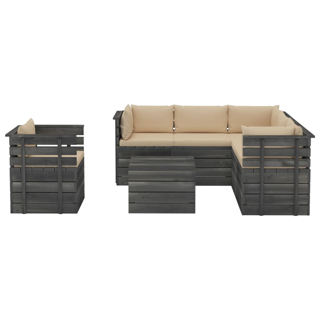 7-delige Loungeset met kussens pallet massief grenenhout