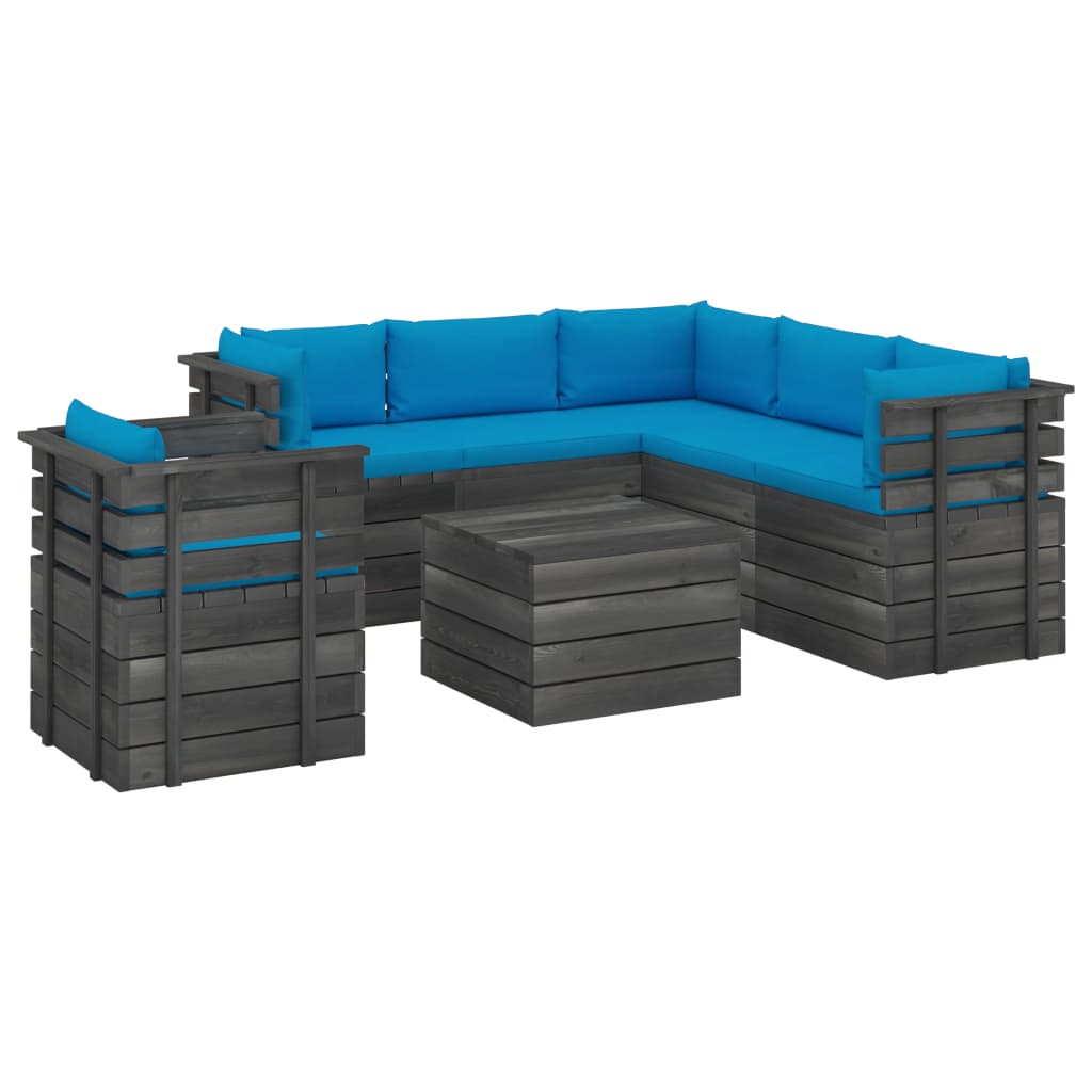 7-delige Loungeset met kussens pallet massief grenenhout