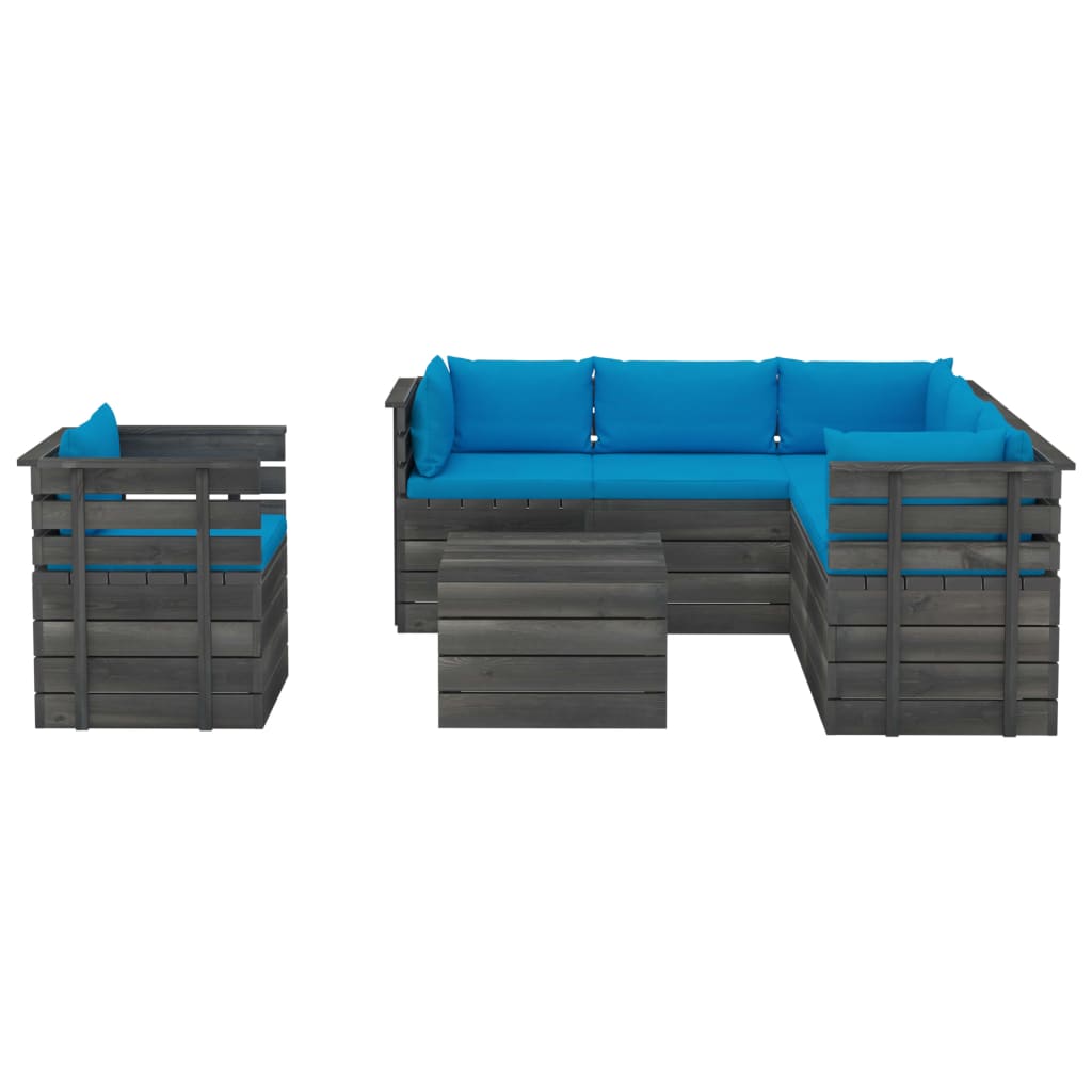 7-delige Loungeset met kussens pallet massief grenenhout