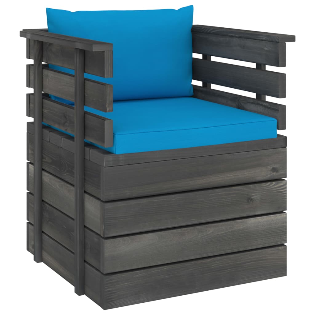 7-delige Loungeset met kussens pallet massief grenenhout