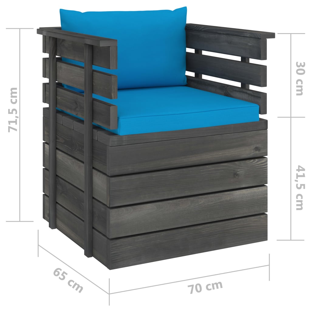 7-delige Loungeset met kussens pallet massief grenenhout