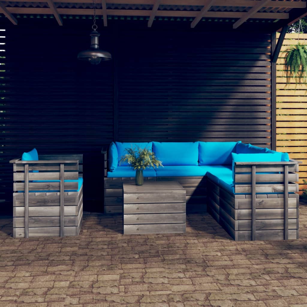 7-delige Loungeset met kussens pallet massief grenenhout