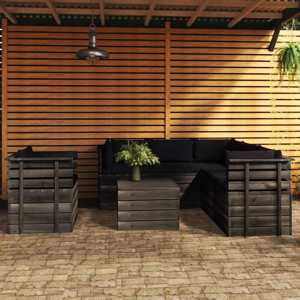 7-delige Loungeset met kussens pallet massief grenenhout