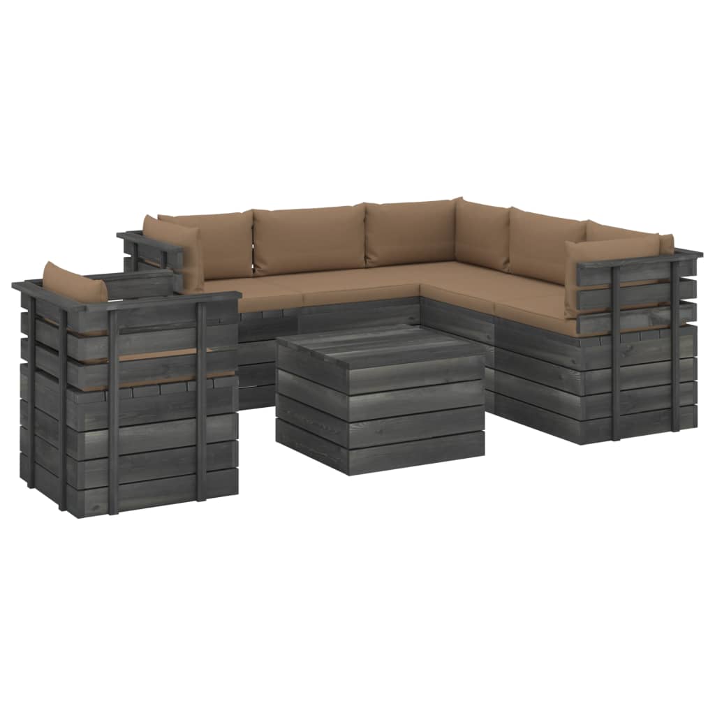 7-delige Loungeset met kussens pallet massief grenenhout