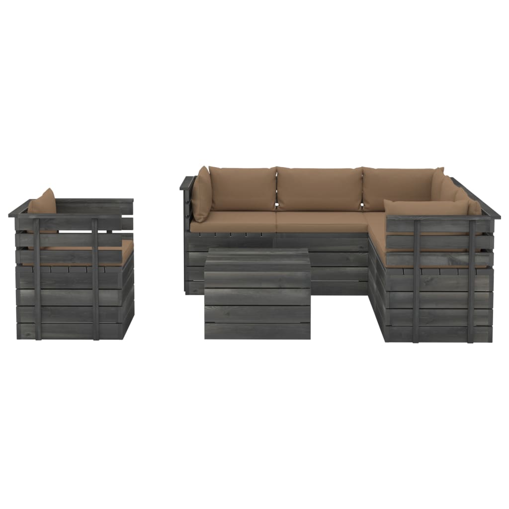 7-delige Loungeset met kussens pallet massief grenenhout