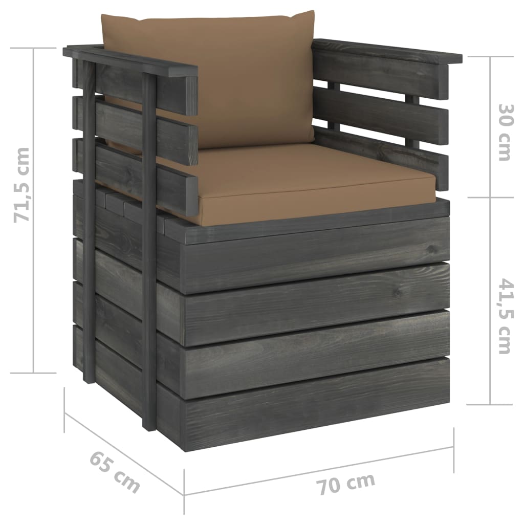 7-delige Loungeset met kussens pallet massief grenenhout