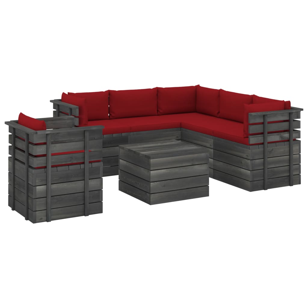 7-delige Loungeset met kussens pallet massief grenenhout