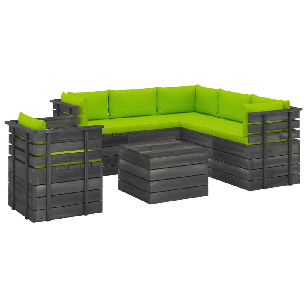 7-delige Loungeset met kussens pallet massief grenenhout