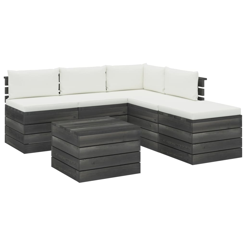 6-delige Loungeset met kussens pallet grenenhout