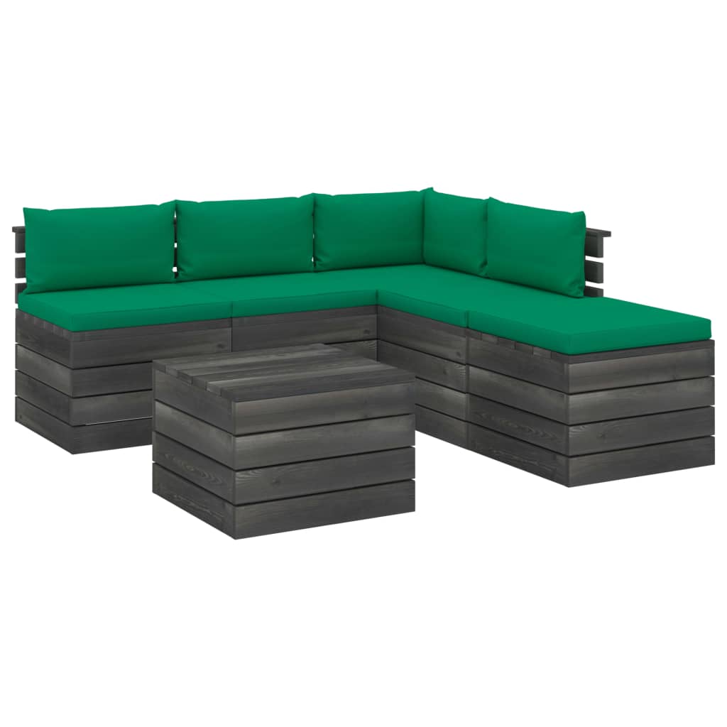 6-delige Loungeset pallet massief grenenhout donkergrijs