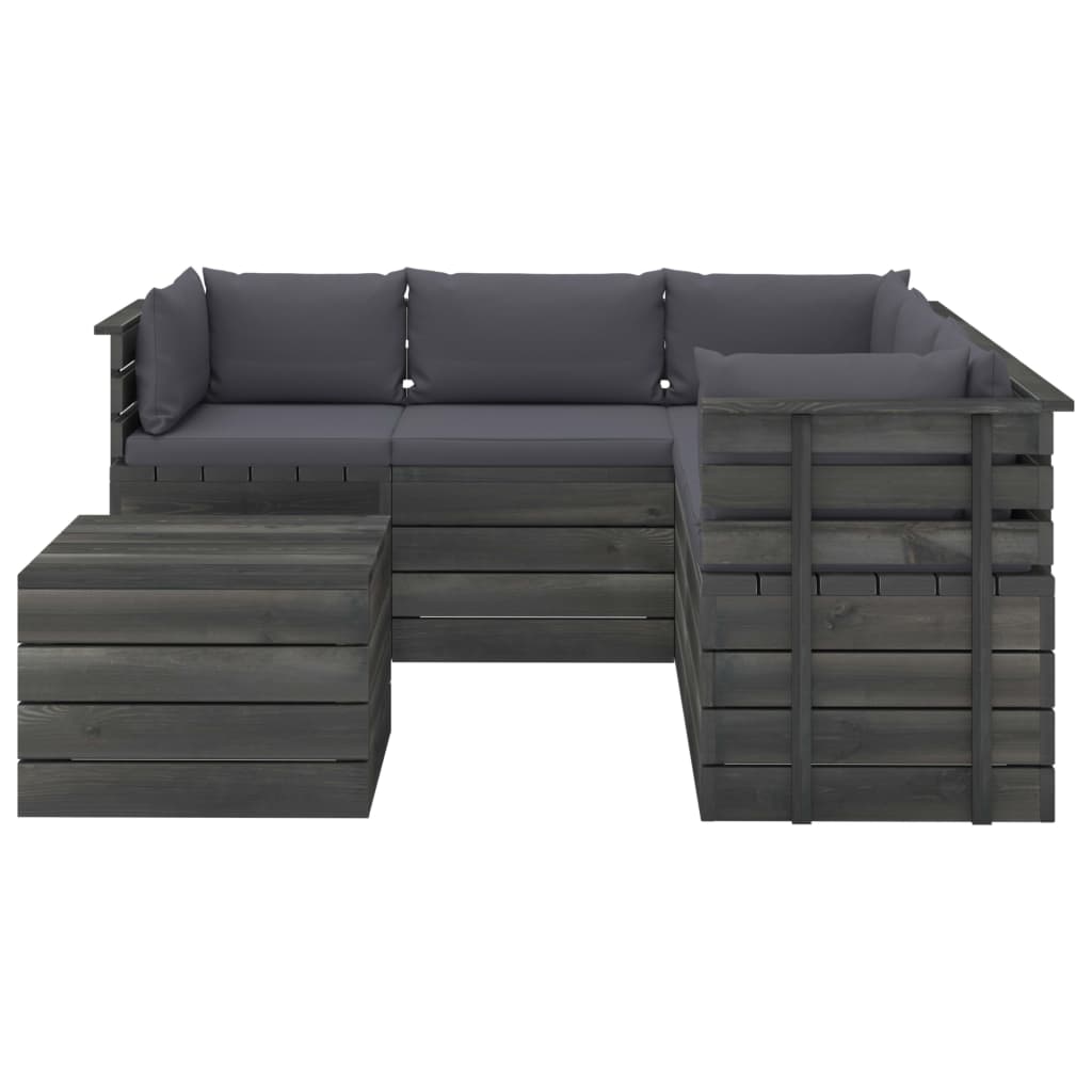 6-delige Loungeset met kussens pallet massief grenenhout