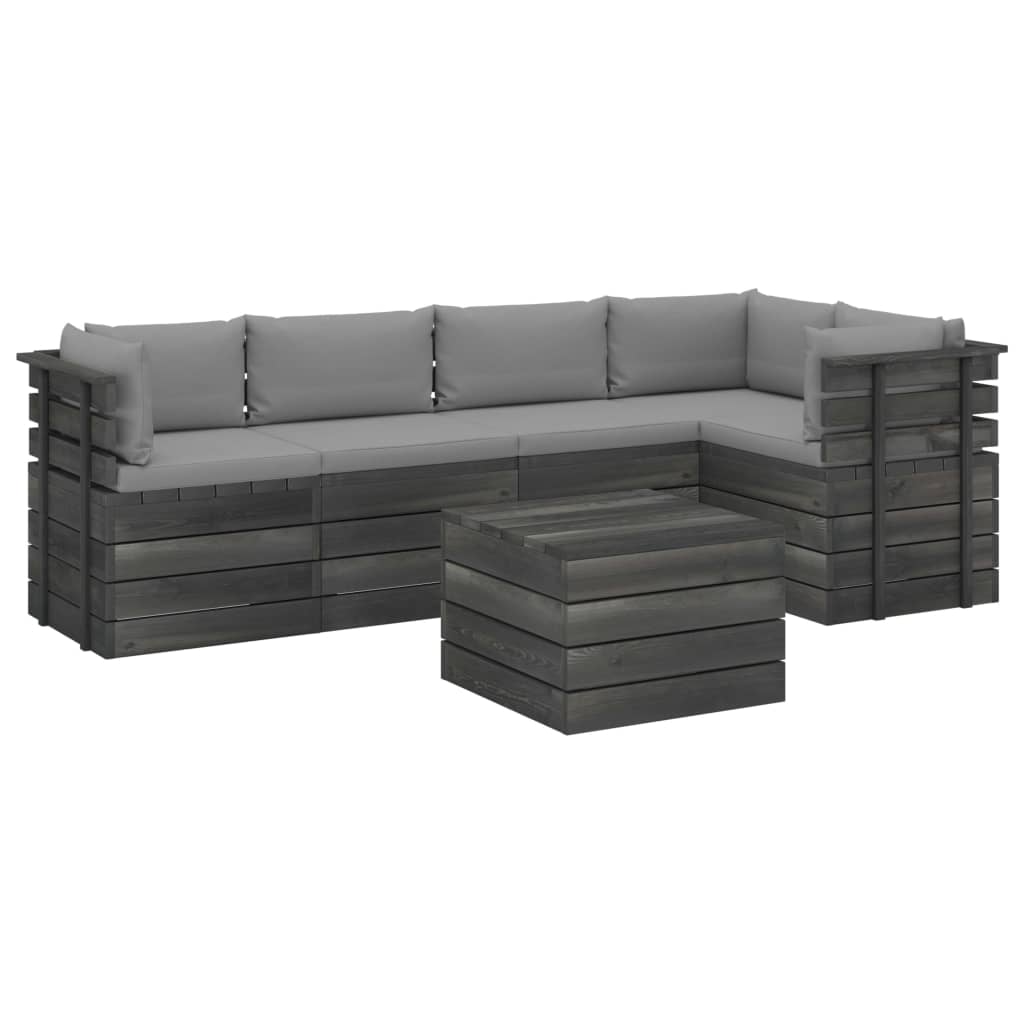 6-delige Loungeset met kussens pallet massief grenenhout