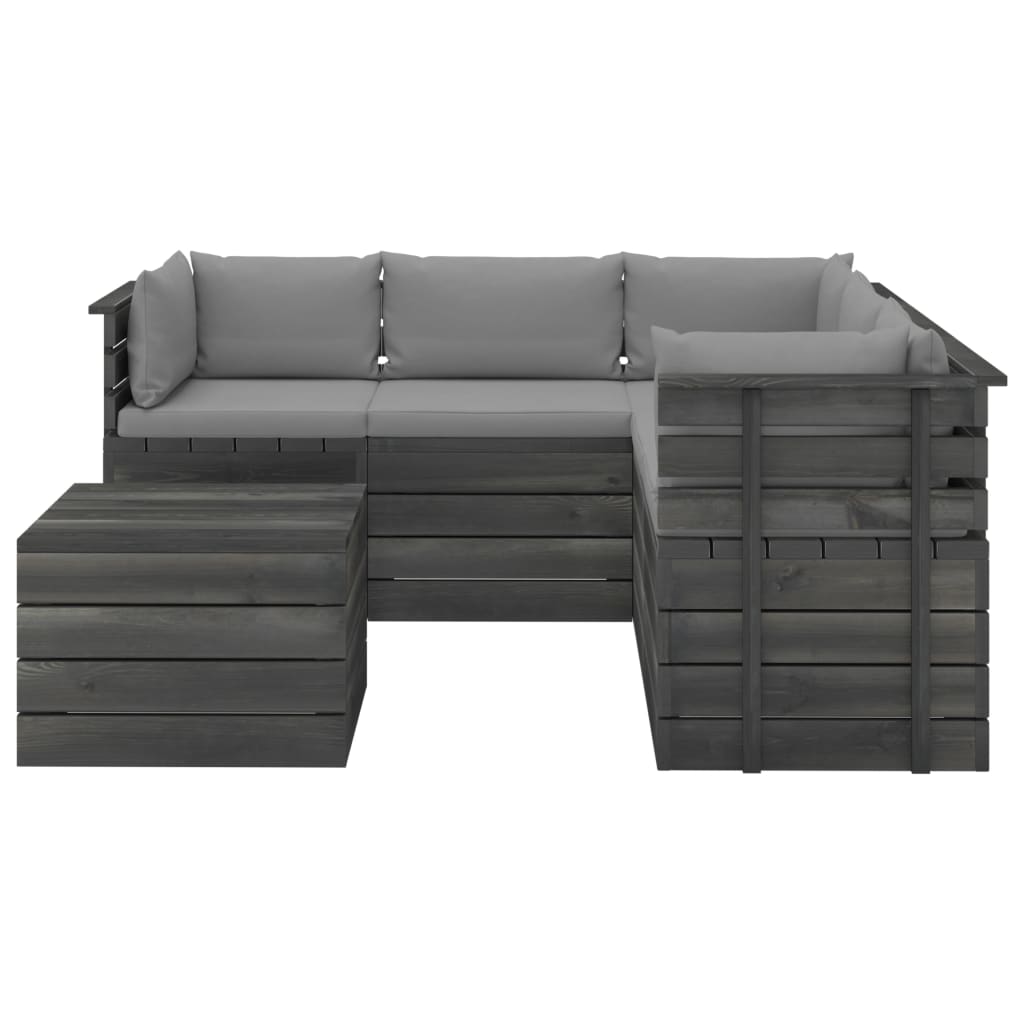 6-delige Loungeset met kussens pallet massief grenenhout