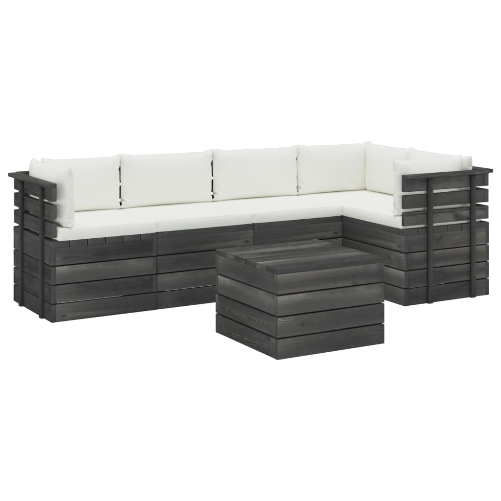 6-delige Loungeset met kussens pallet massief grenenhout