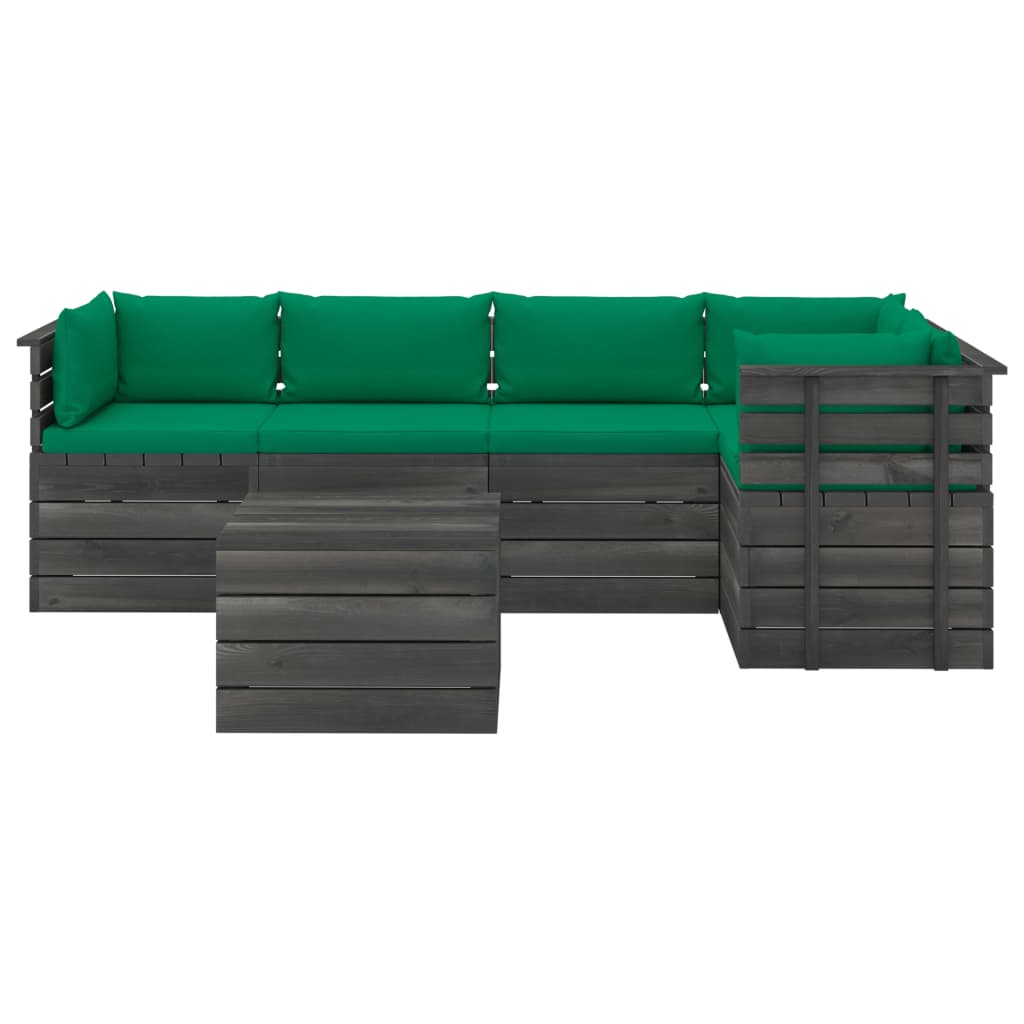 6-delige Loungeset met kussens pallet massief grenenhout