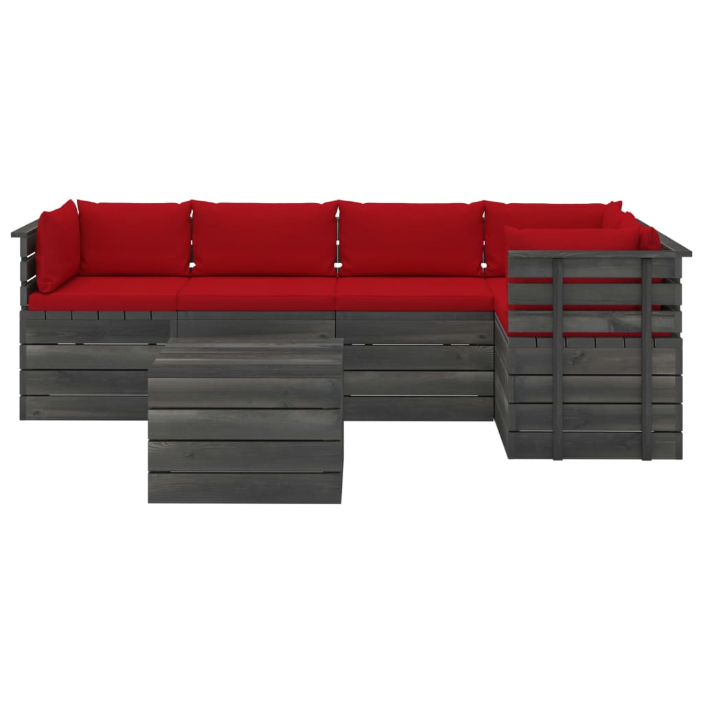 6-delige Loungeset met kussens pallet massief grenenhout