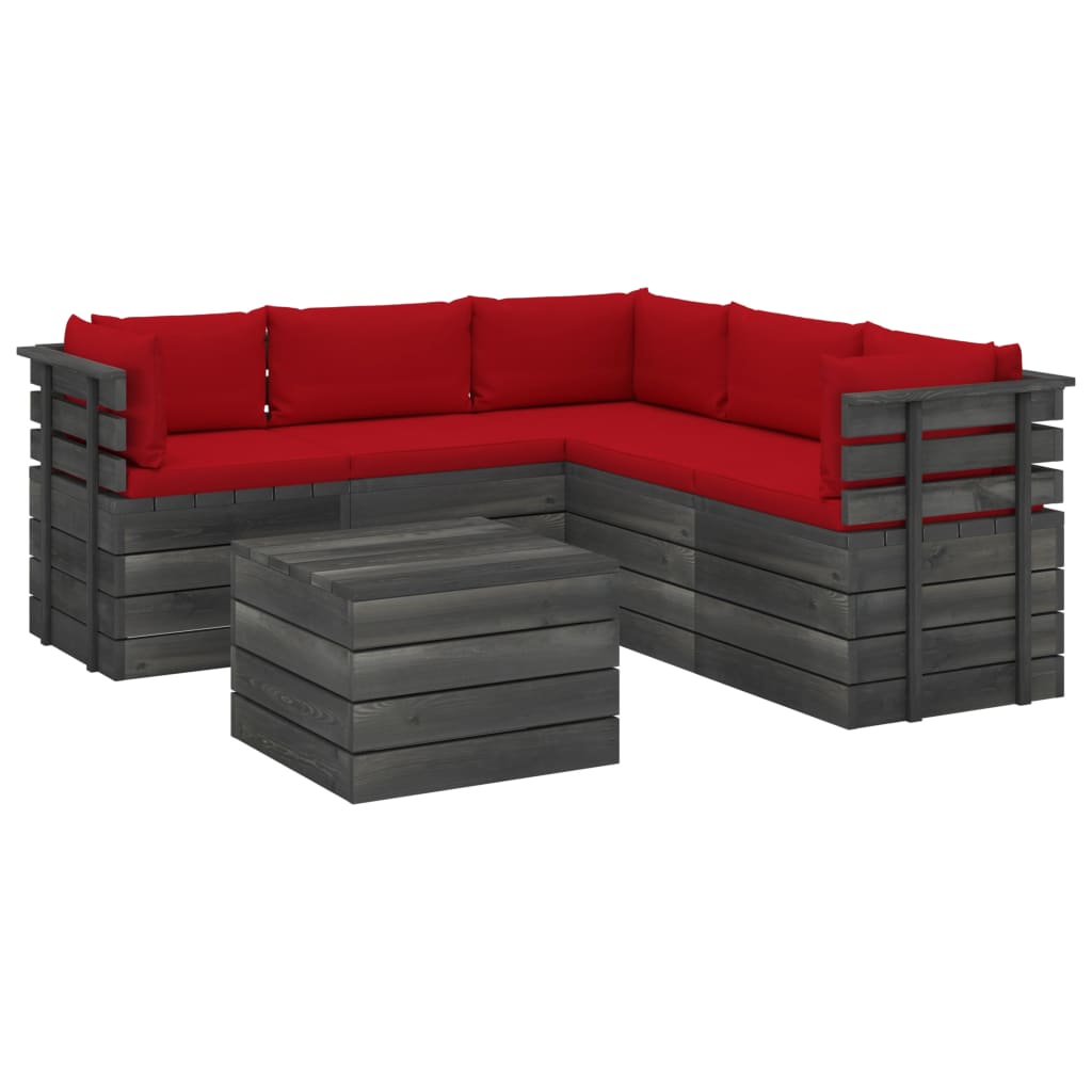 6-delige Loungeset met kussens pallet massief grenenhout