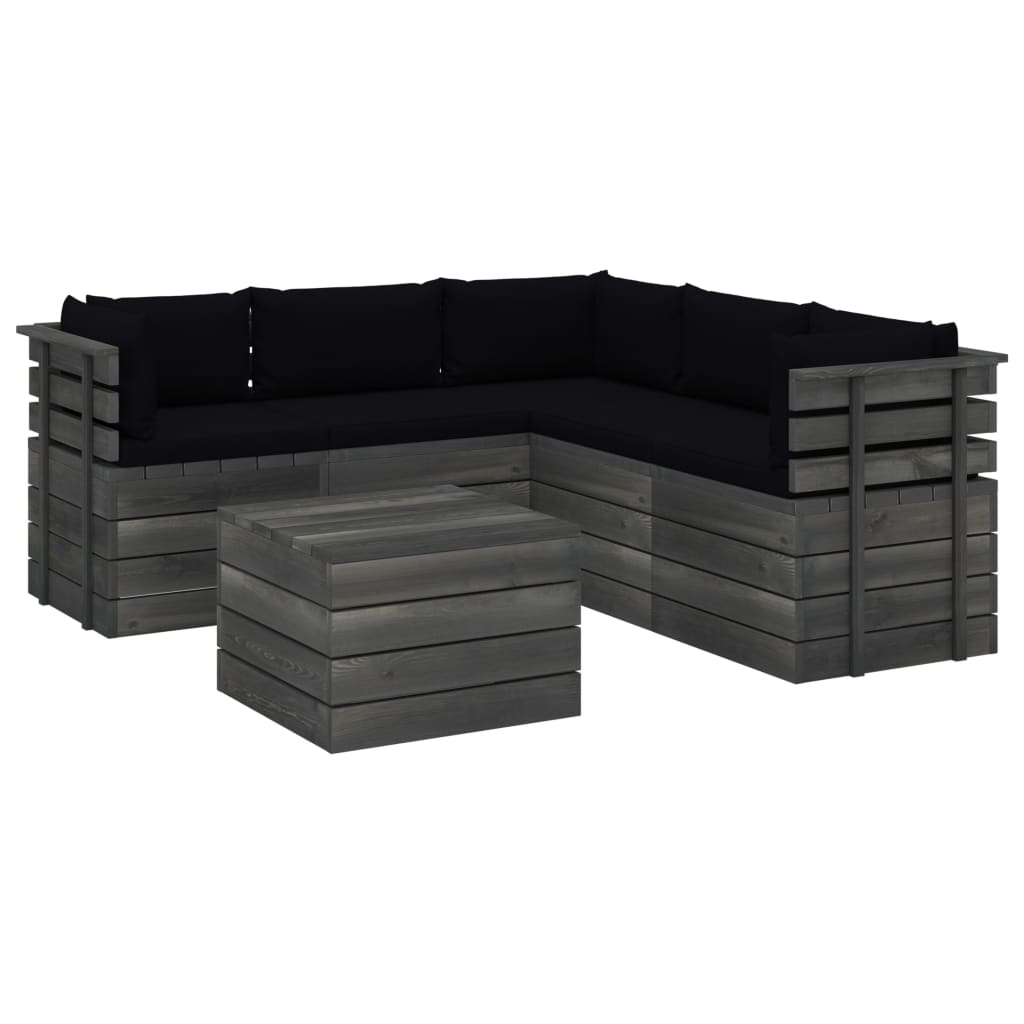 6-delige Loungeset met kussens pallet massief grenenhout