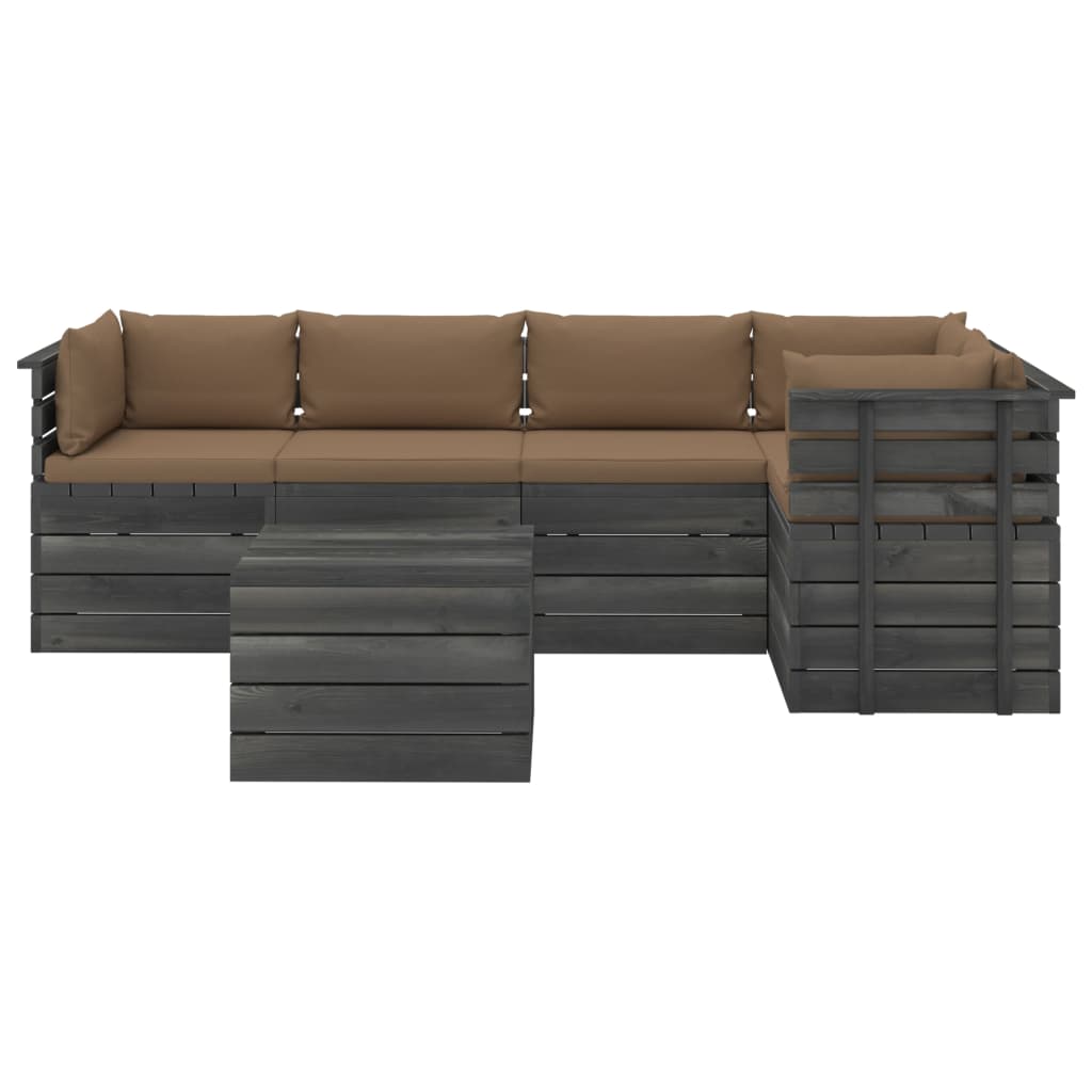 6-delige Loungeset met kussens pallet massief grenenhout