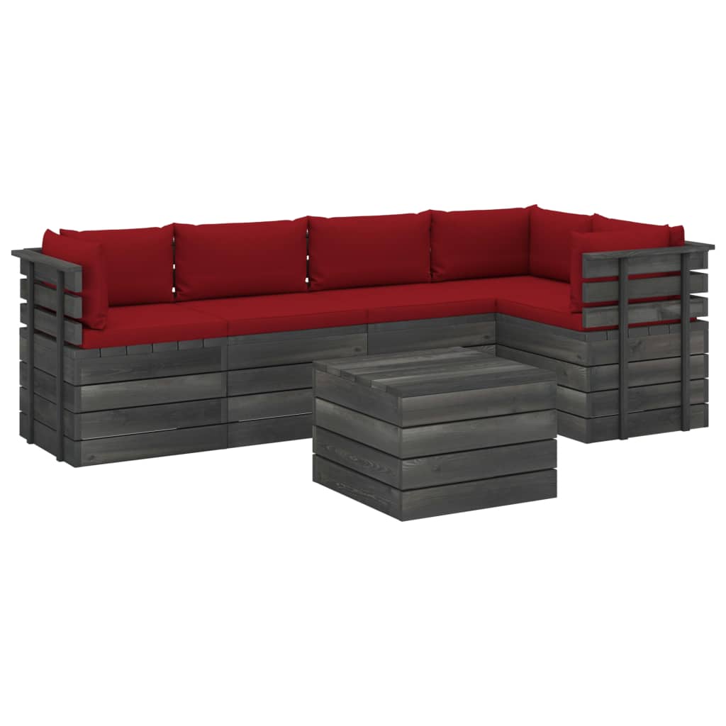 6-delige Loungeset met kussens pallet massief grenenhout