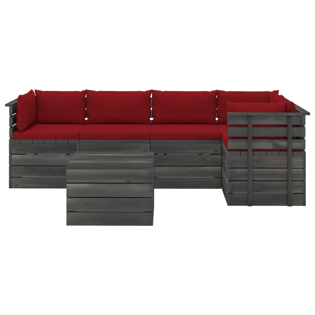 6-delige Loungeset met kussens pallet massief grenenhout