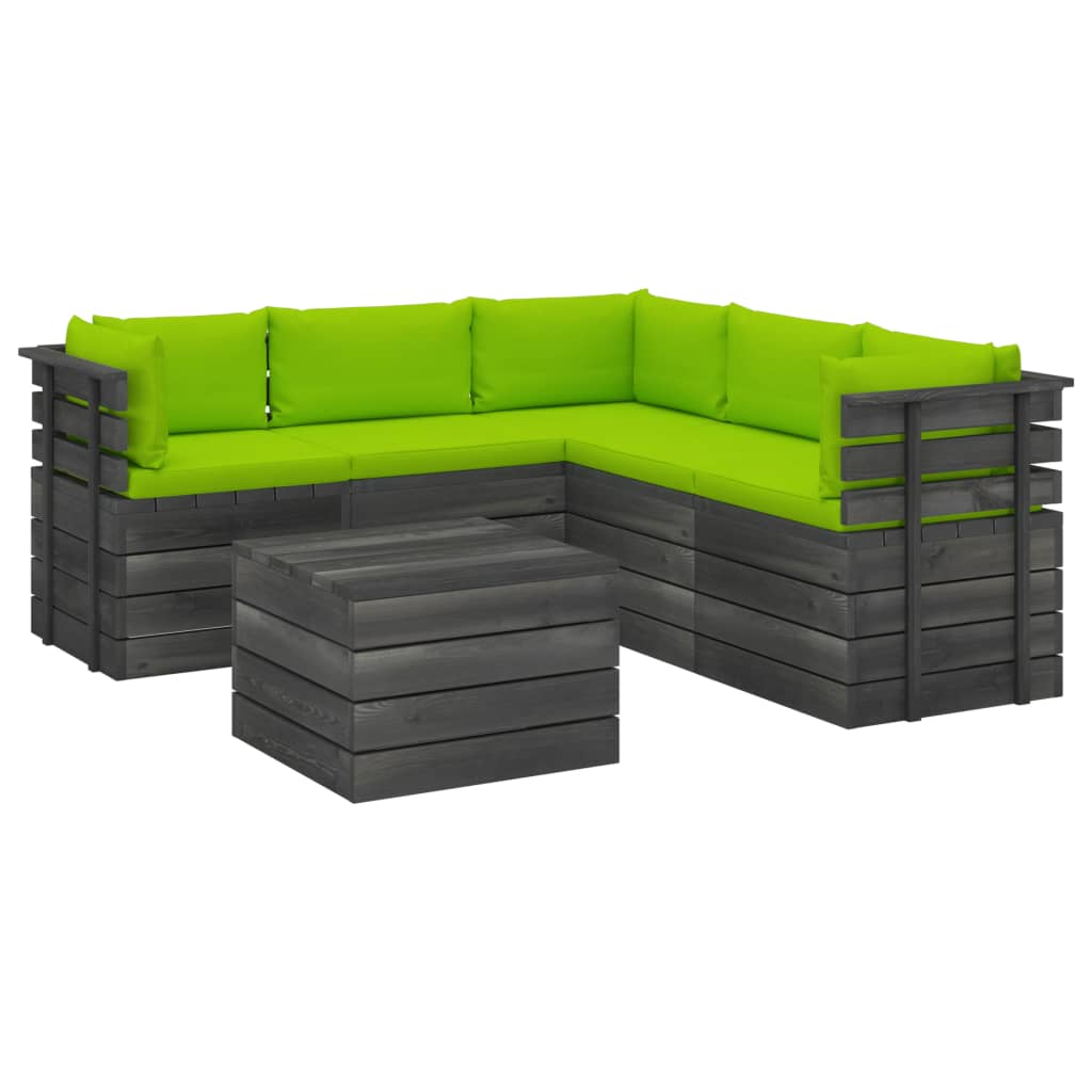 6-delige Loungeset met kussens pallet massief grenenhout