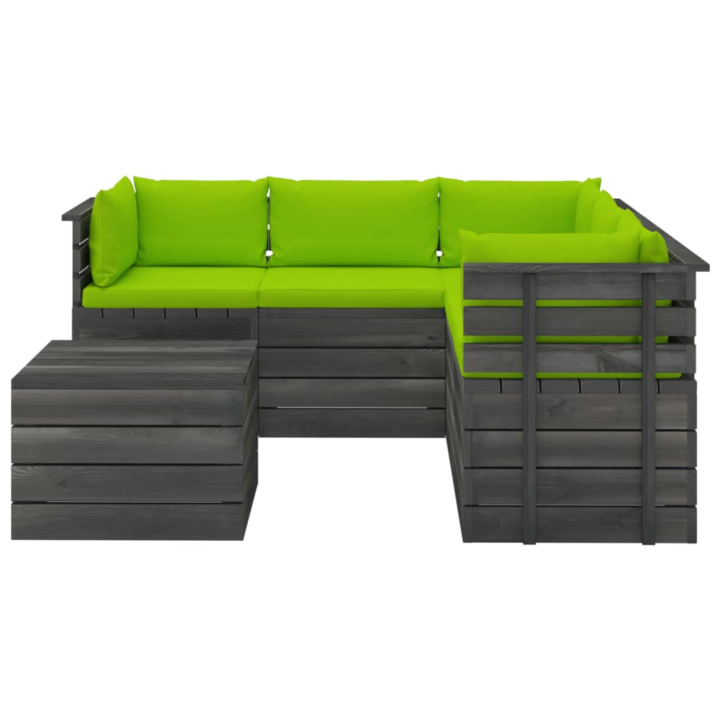 6-delige Loungeset met kussens pallet massief grenenhout