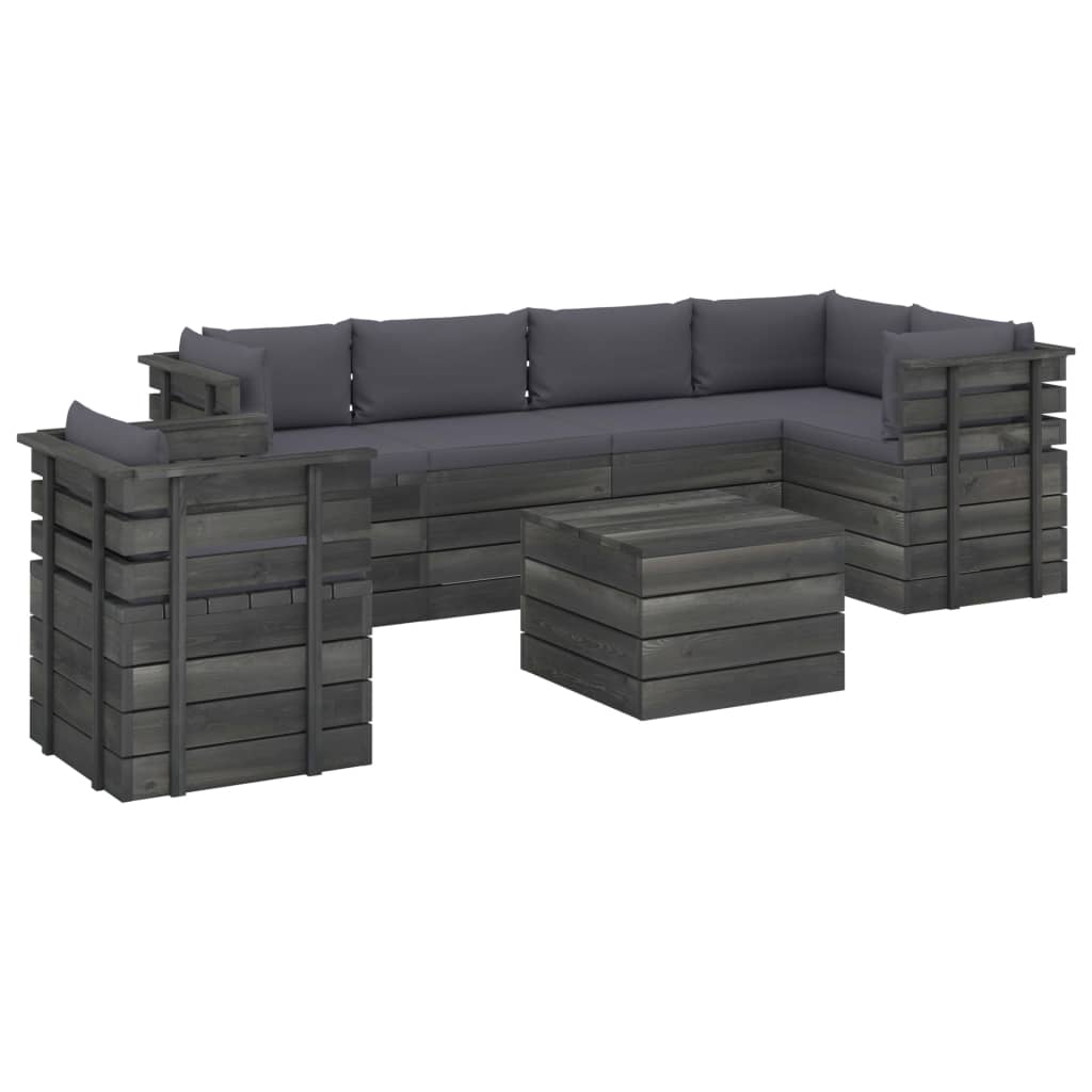 7-delige Loungeset met kussens pallet massief grenenhout