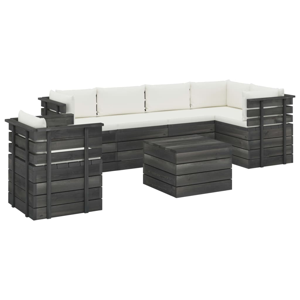 7-delige Loungeset met kussens pallet massief grenenhout