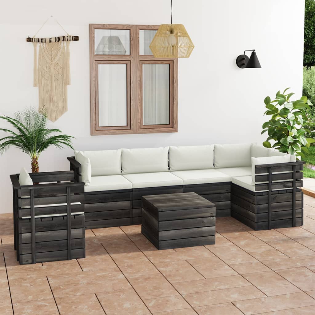 7-delige Loungeset met kussens pallet massief grenenhout