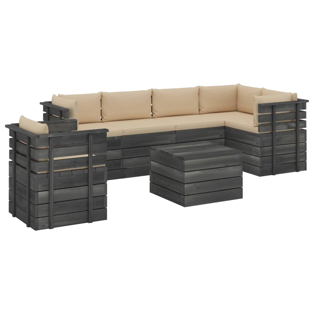 7-delige Loungeset met kussens pallet massief grenenhout