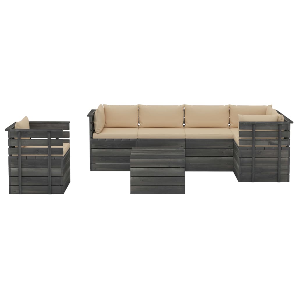 7-delige Loungeset met kussens pallet massief grenenhout