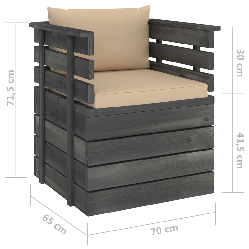 7-delige Loungeset met kussens pallet massief grenenhout