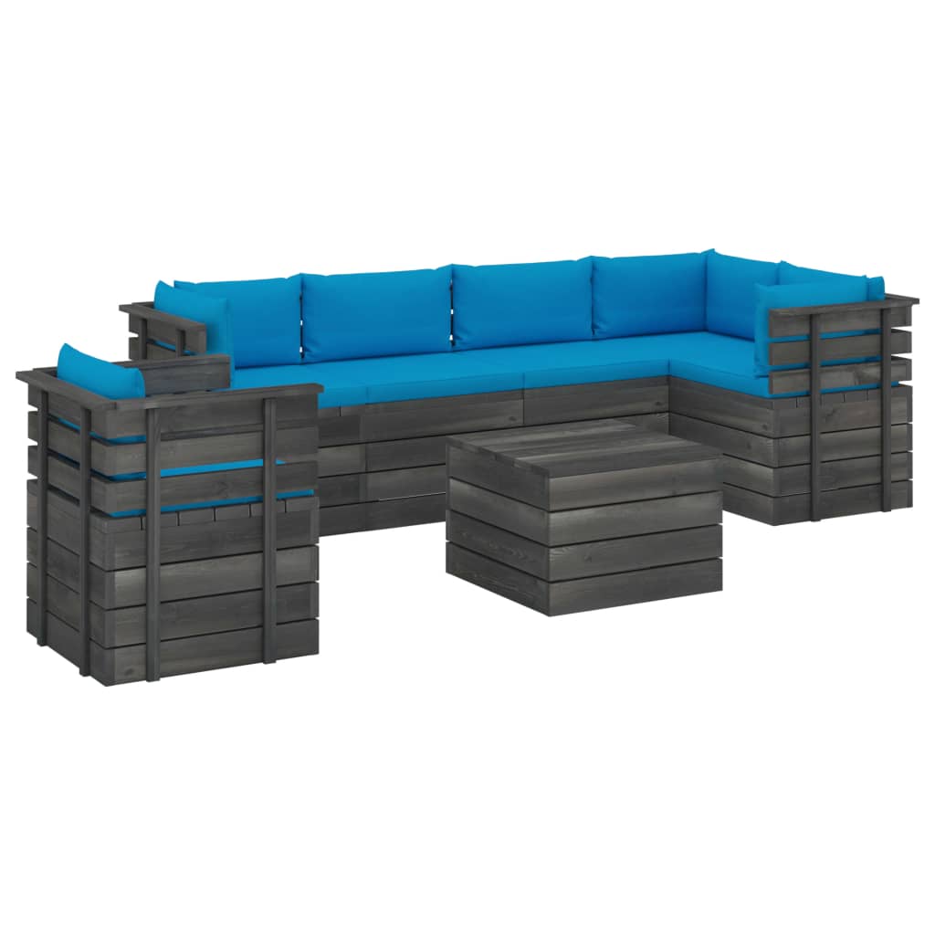 7-delige Loungeset met kussens pallet massief grenenhout