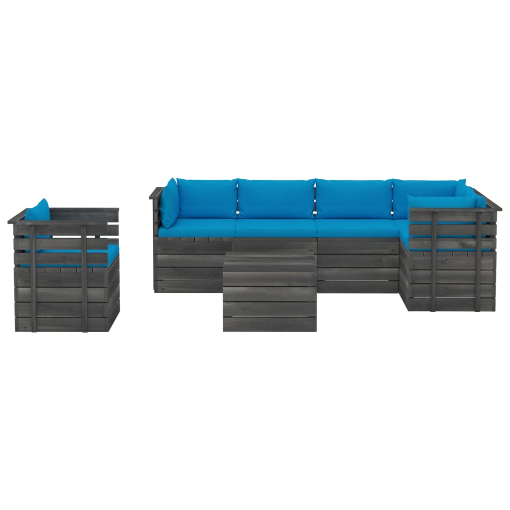 7-delige Loungeset met kussens pallet massief grenenhout