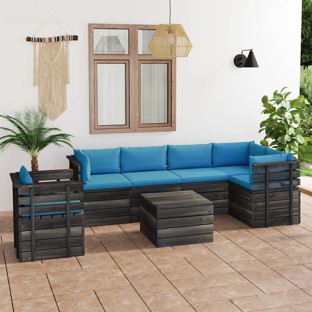 7-delige Loungeset met kussens pallet massief grenenhout