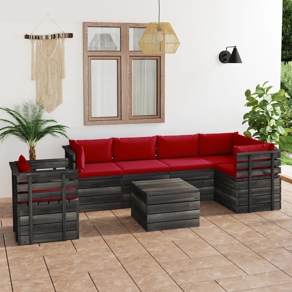 7-delige Loungeset met kussens pallet massief grenenhout