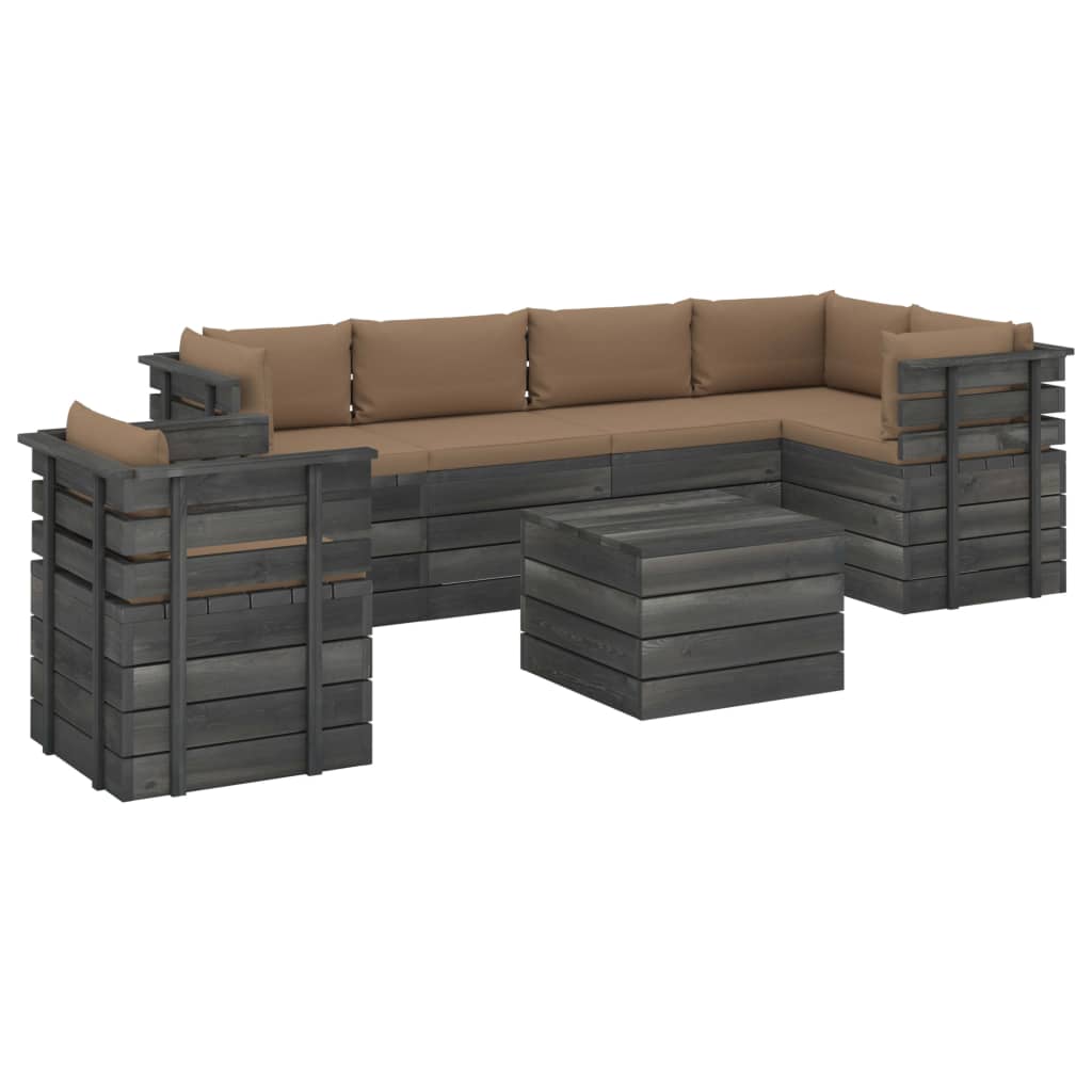 7-delige Loungeset met kussens pallet massief grenenhout