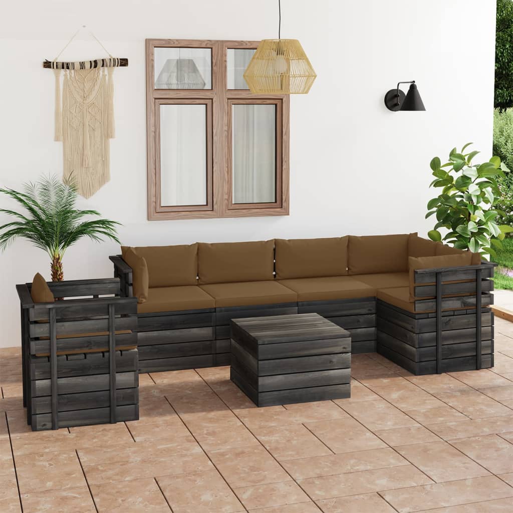 7-delige Loungeset met kussens pallet massief grenenhout