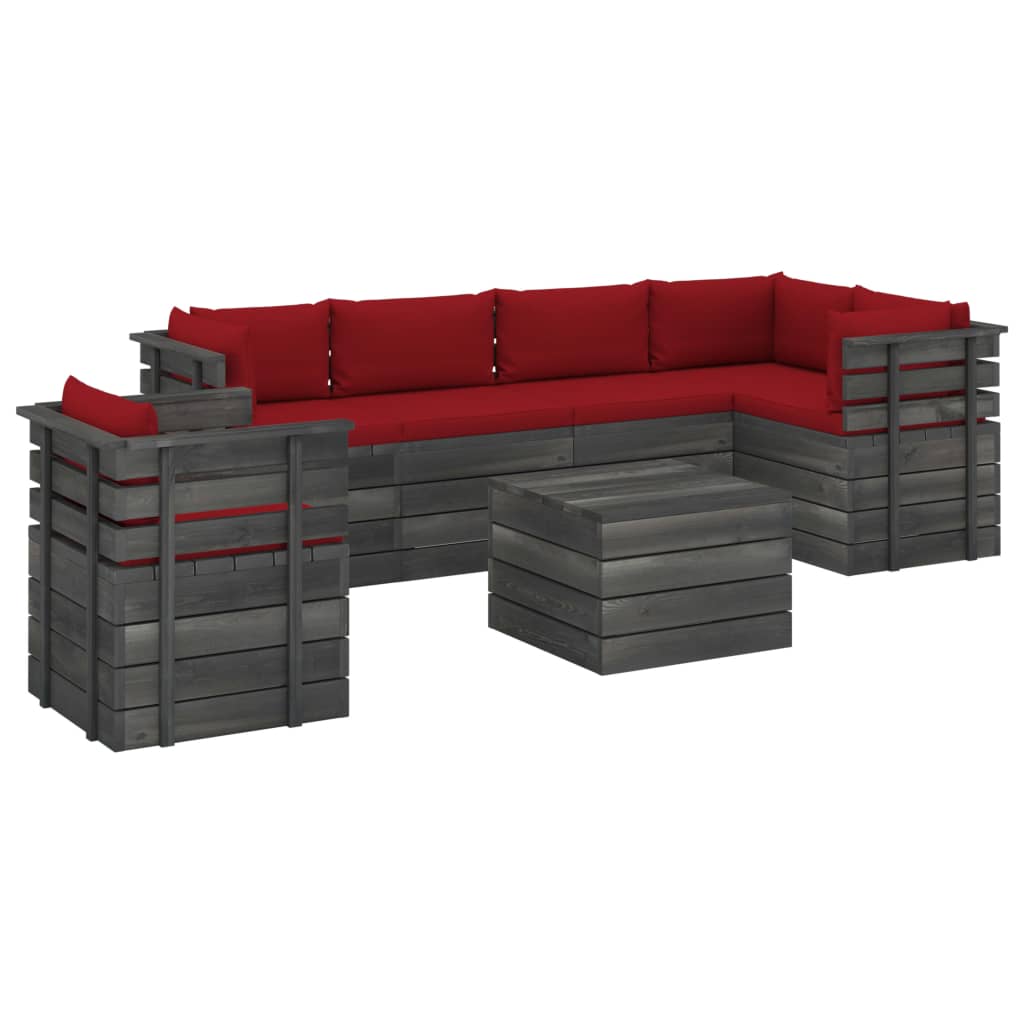 7-delige Loungeset met kussens pallet massief grenenhout