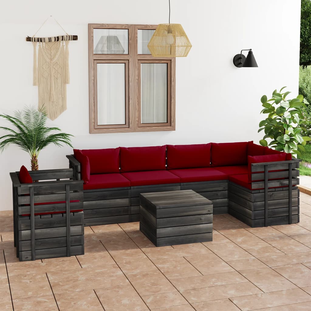 7-delige Loungeset met kussens pallet massief grenenhout