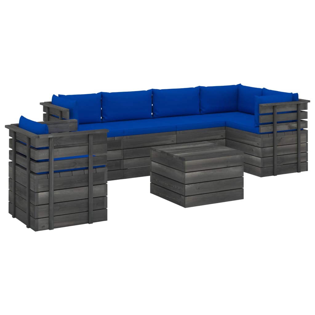 7-delige Loungeset met kussens pallet massief grenenhout