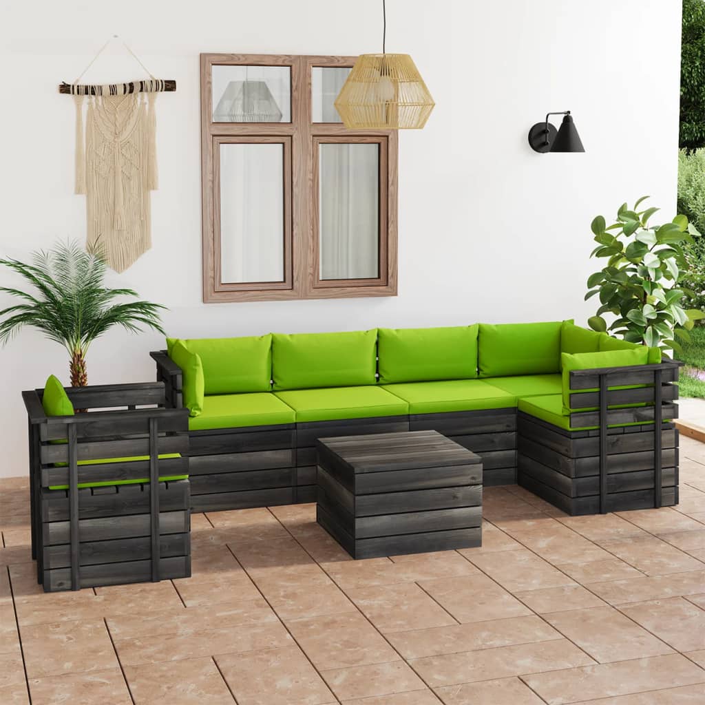 7-delige Loungeset met kussens pallet massief grenenhout