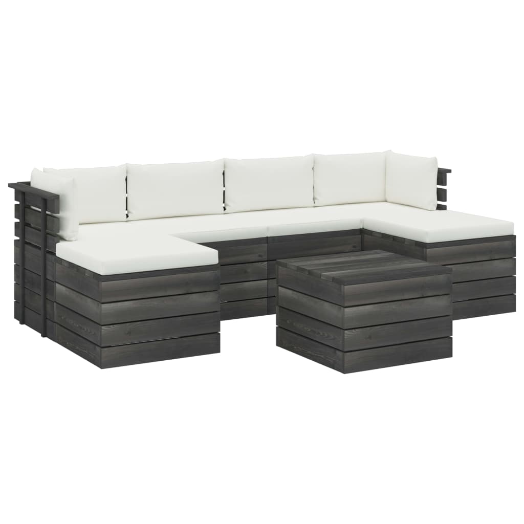 7-delige Loungeset met kussens pallet massief grenenhout