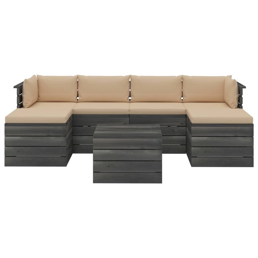 7-delige Loungeset met kussens pallet massief grenenhout